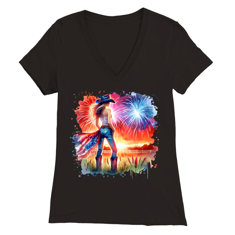 Watercolor Cowgirl 02 Premium Womens V-Neck T-shirt