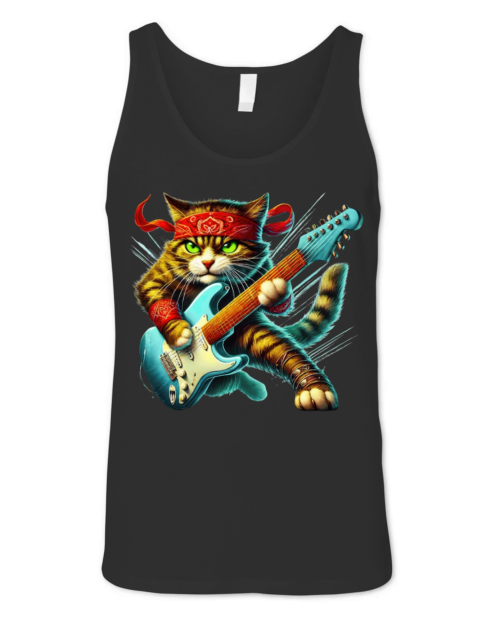 Rock Cat Playing Guitar Unisex Jersey Tank