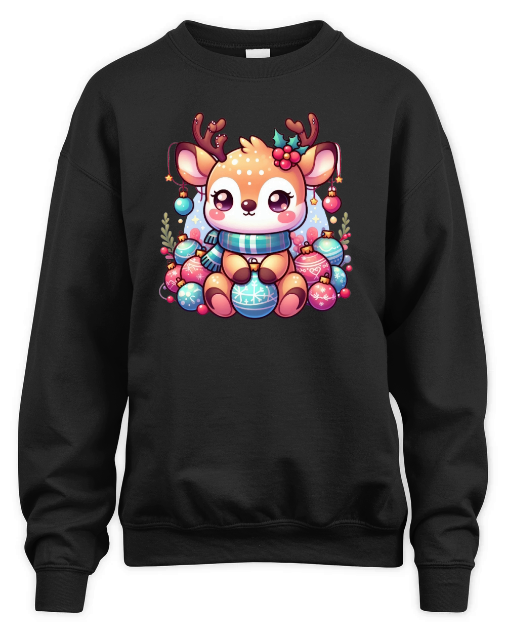 Cute Deer Christmas Watercolor Clipart3 Unisex Premium Crewneck Sweatshirt