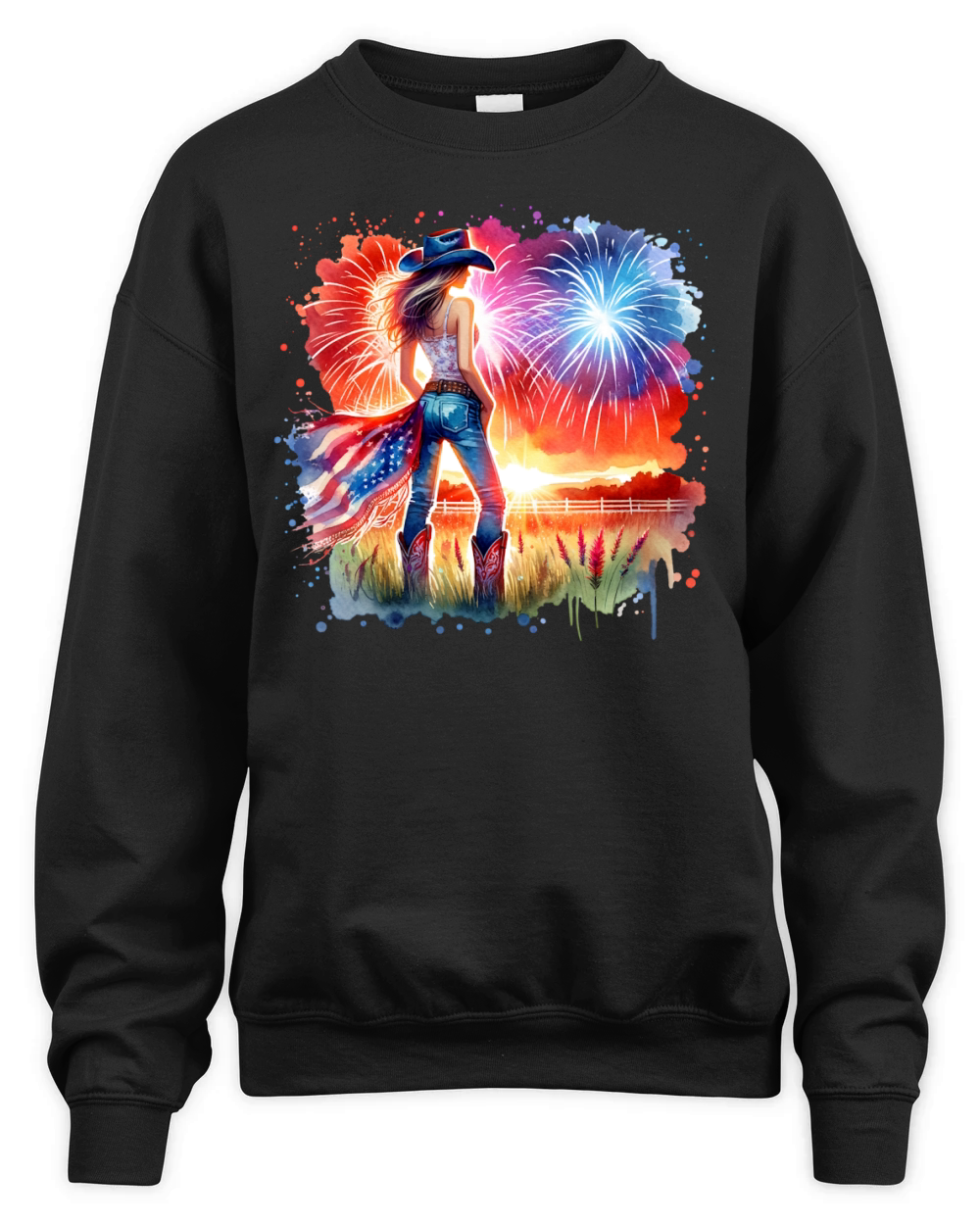Watercolor Cowgirl 02 Unisex Premium Crewneck Sweatshirt