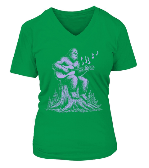 Bigfoot Playing Guitar L Violet GR V-neck T-Shirt Woman