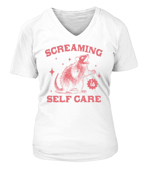 Screaming Is Self Care Possum D Red V-neck T-Shirt Woman