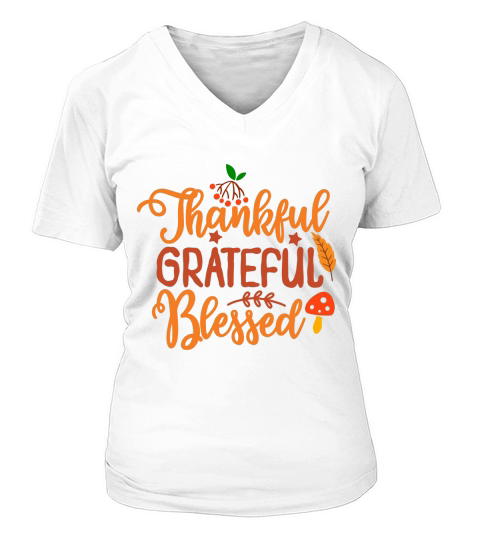 Thankful Grateful Blessed V-neck T-Shirt Woman