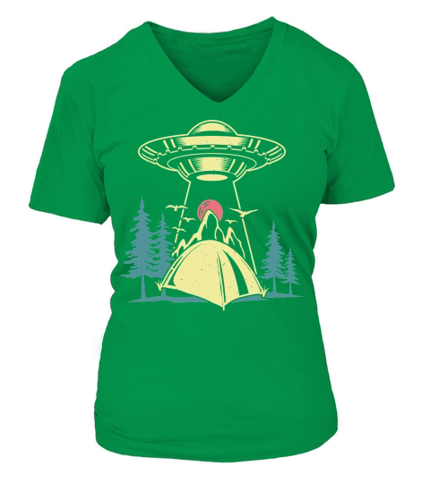 Vintage UFO Alien camping mountain V-neck T-Shirt Woman