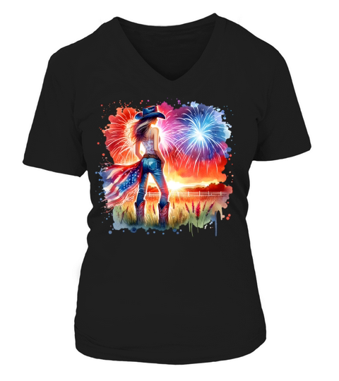 Watercolor Cowgirl 02 V-neck T-Shirt Woman