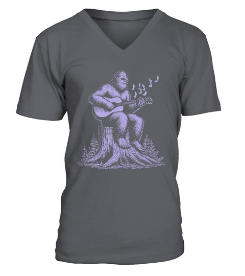 Bigfoot Playing Guitar L Violet GR V-Neck T-shirt