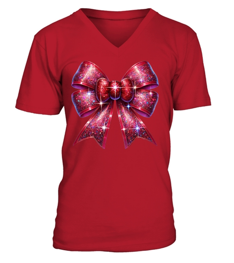Christmas Coquette Bow 9 08 V-Neck T-shirt