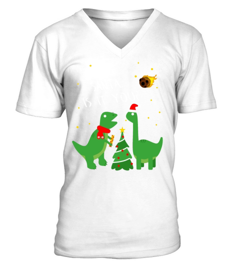 Dinosaur Celebrate Christmas Santa V-Neck T-shirt