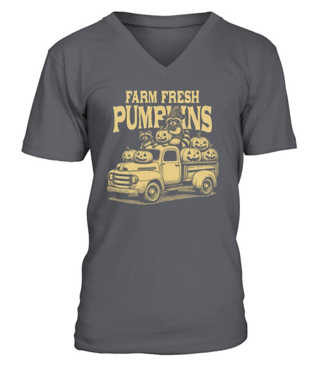 Farm fresh pumpkins Raccoon D Yellow V-Neck T-shirt