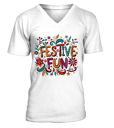Festive Fun bright colors with playful doodles V-Neck T-shirt