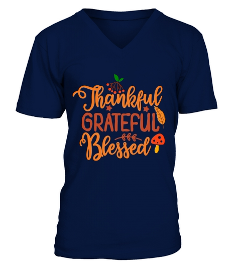 Thankful Grateful Blessed V-Neck T-shirt