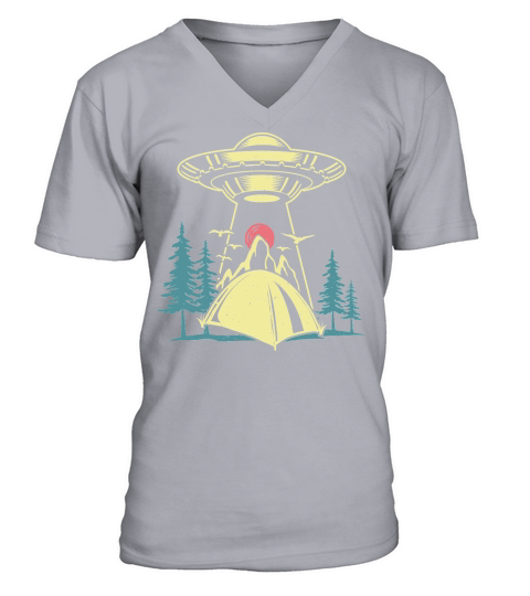 Vintage UFO Alien camping mountain V-Neck T-shirt