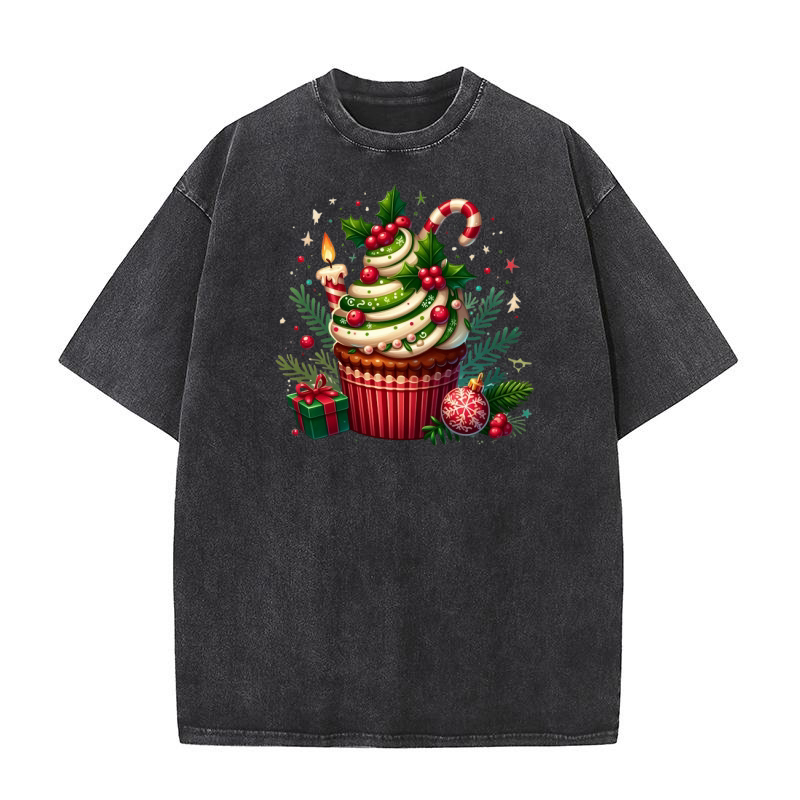 Christmas Cupcake Clipart (7) Washed T-Shirt