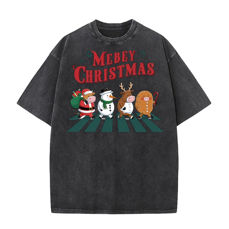 Cute Christmas Cow Adorable 3 Washed T-Shirt