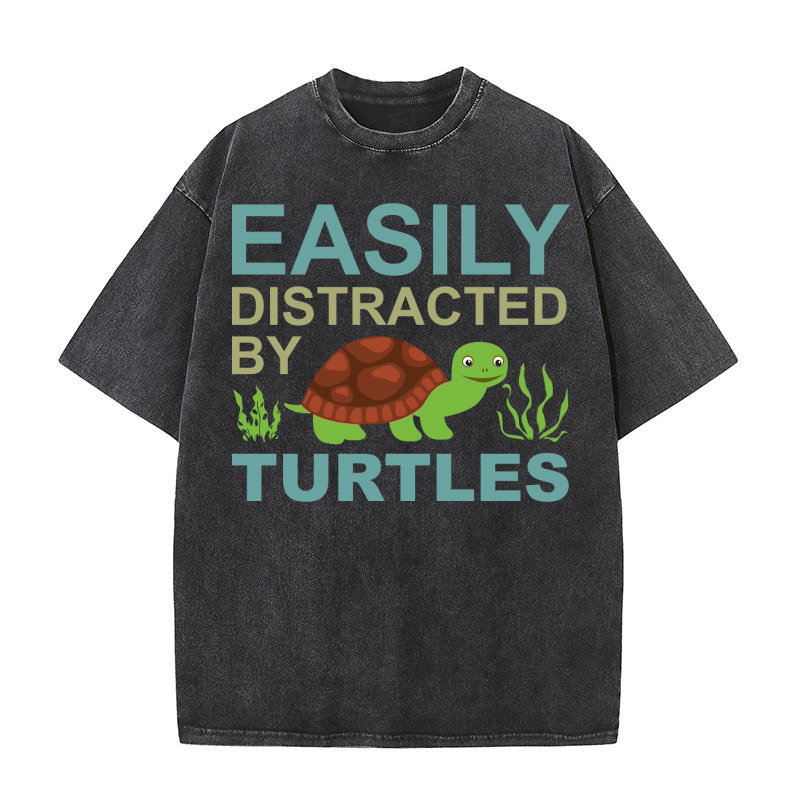 Easily distracted by turtles Washed T-Shirt