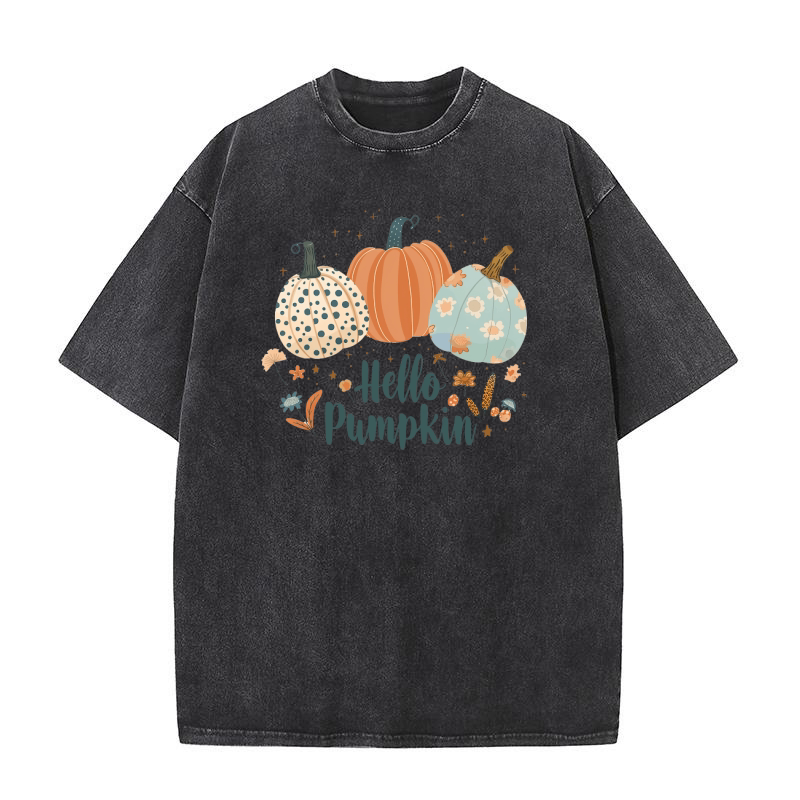 Hello Pumpkin Autumn Leaves Washed T-Shirt