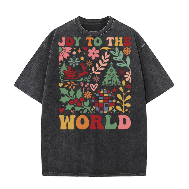 Joy To The World Boho Flowers Washed T-Shirt