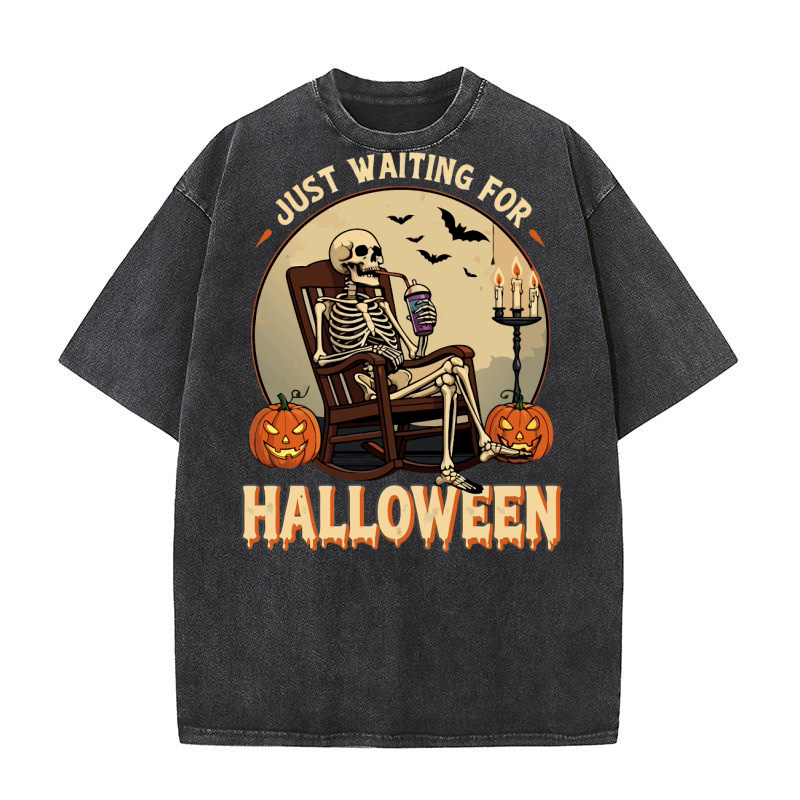 Just Waiting for Halloween Washed T-Shirt
