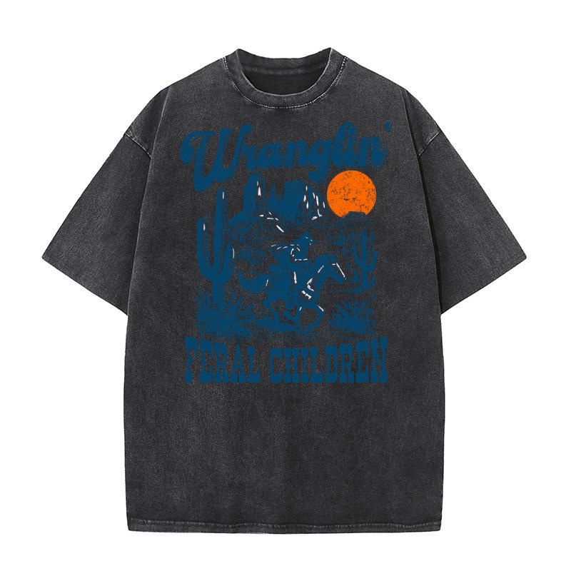 Raccoon Cowboy L Blue Washed T-Shirt