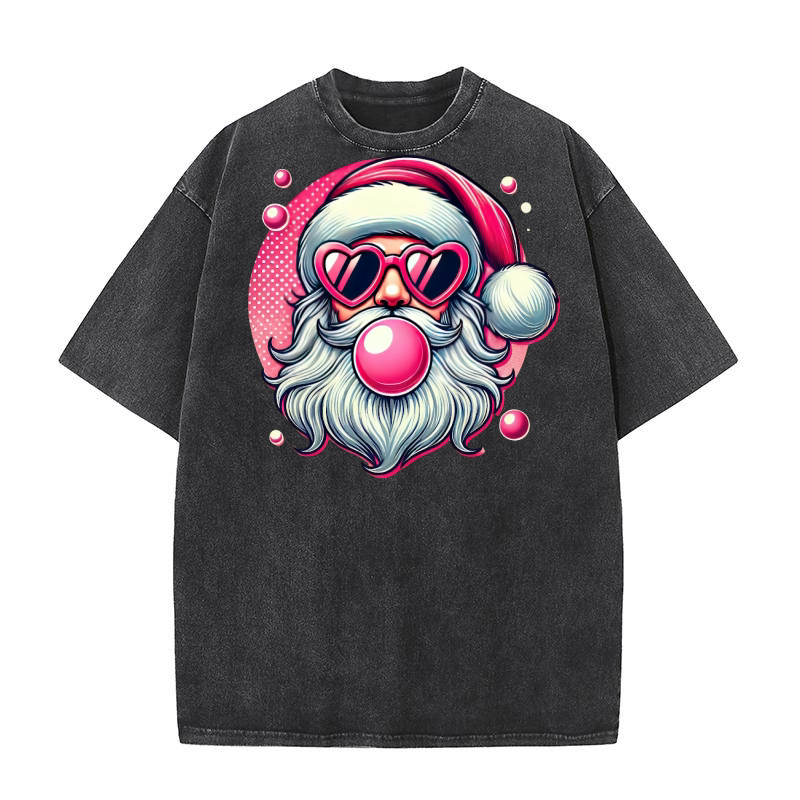 Santa Christmas Blowing Bubble 2 Washed T-Shirt