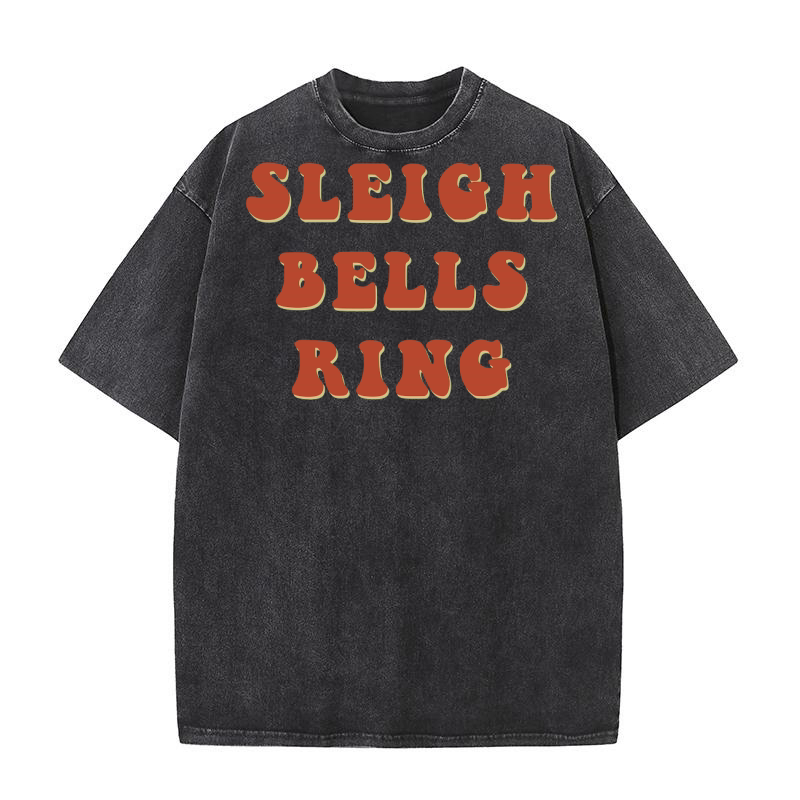Sleigh Bells Ring Retro Red Washed T-Shirt