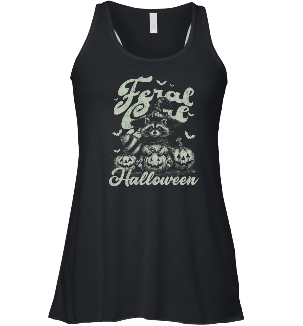 Feral girl Halloween Raccoon D Retro Green Women's Flowy Tank Top