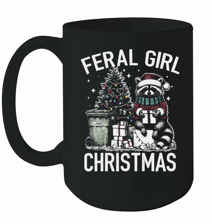 Feral Girl Christmas Raccoon D Color TR Ceramic Mug