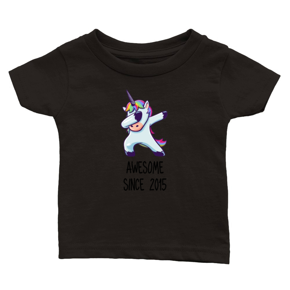 Cute Unicorn Awesome Since 2015 3th birthday gift Classic Baby Crewneck T-shirt