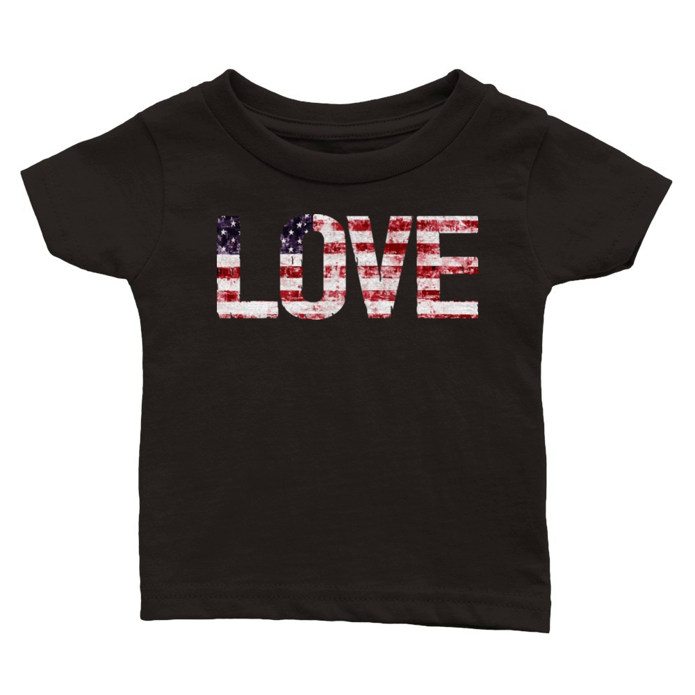 Distressed USA Flag LOVE Classic Baby Crewneck T-shirt