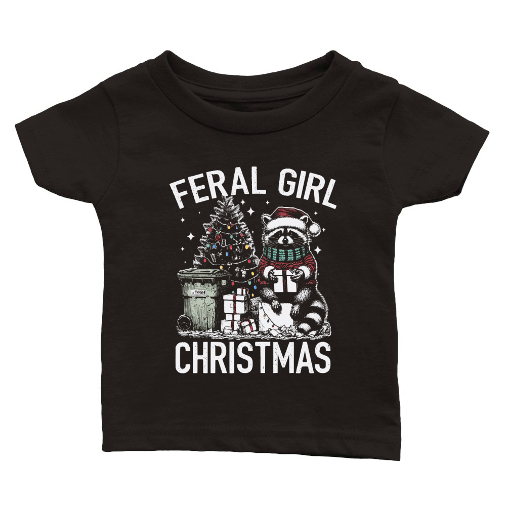 Feral Girl Christmas Raccoon D Color TR Classic Baby Crewneck T-shirt