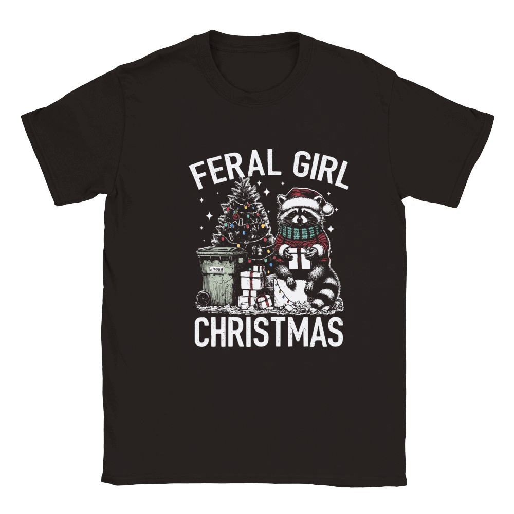 Feral Girl Christmas Raccoon D Color TR Classic Kids Crewneck T-shirt
