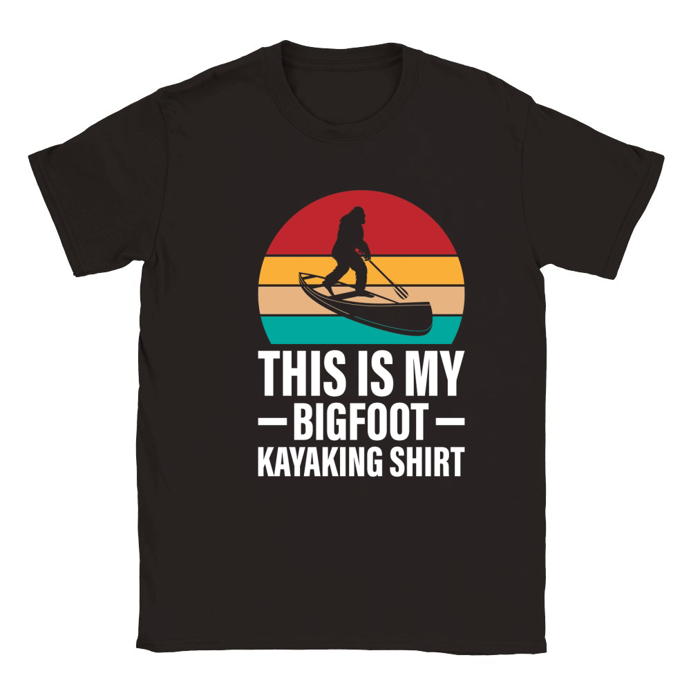 Retro Bigfoot Kayak Vintage Sasquatch Kayaking Classic Kids Crewneck T-shirt