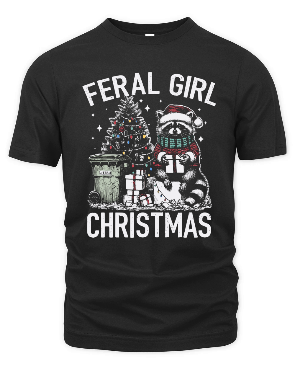Feral Girl Christmas Raccoon D Color TR Organic Unisex T-shirt