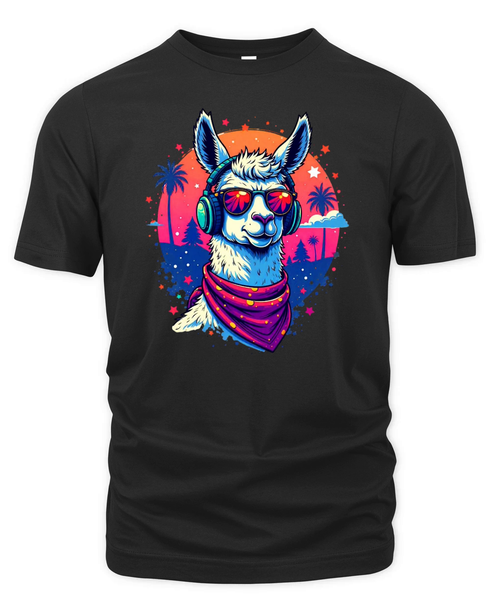 Llama with Headphones and Sunglasses Organic Unisex T-shirt