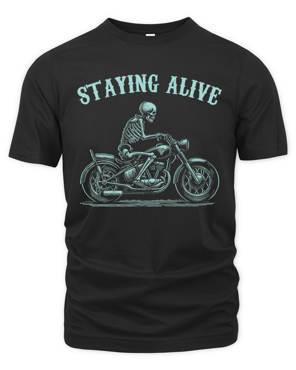 Staying Alive Skeleton riding Motorcycle D Green Organic Unisex T-shirt