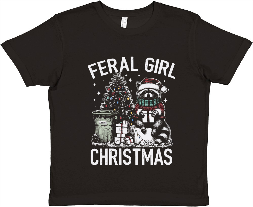 Feral Girl Christmas Raccoon D Color TR Premium Kids Crewneck T-shirt