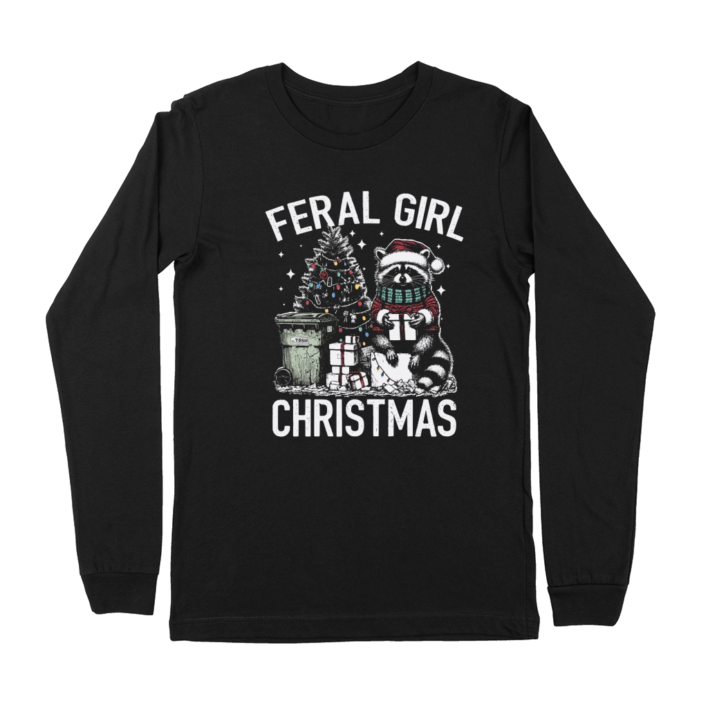 Feral Girl Christmas Raccoon D Color TR Premium Long Sleeve