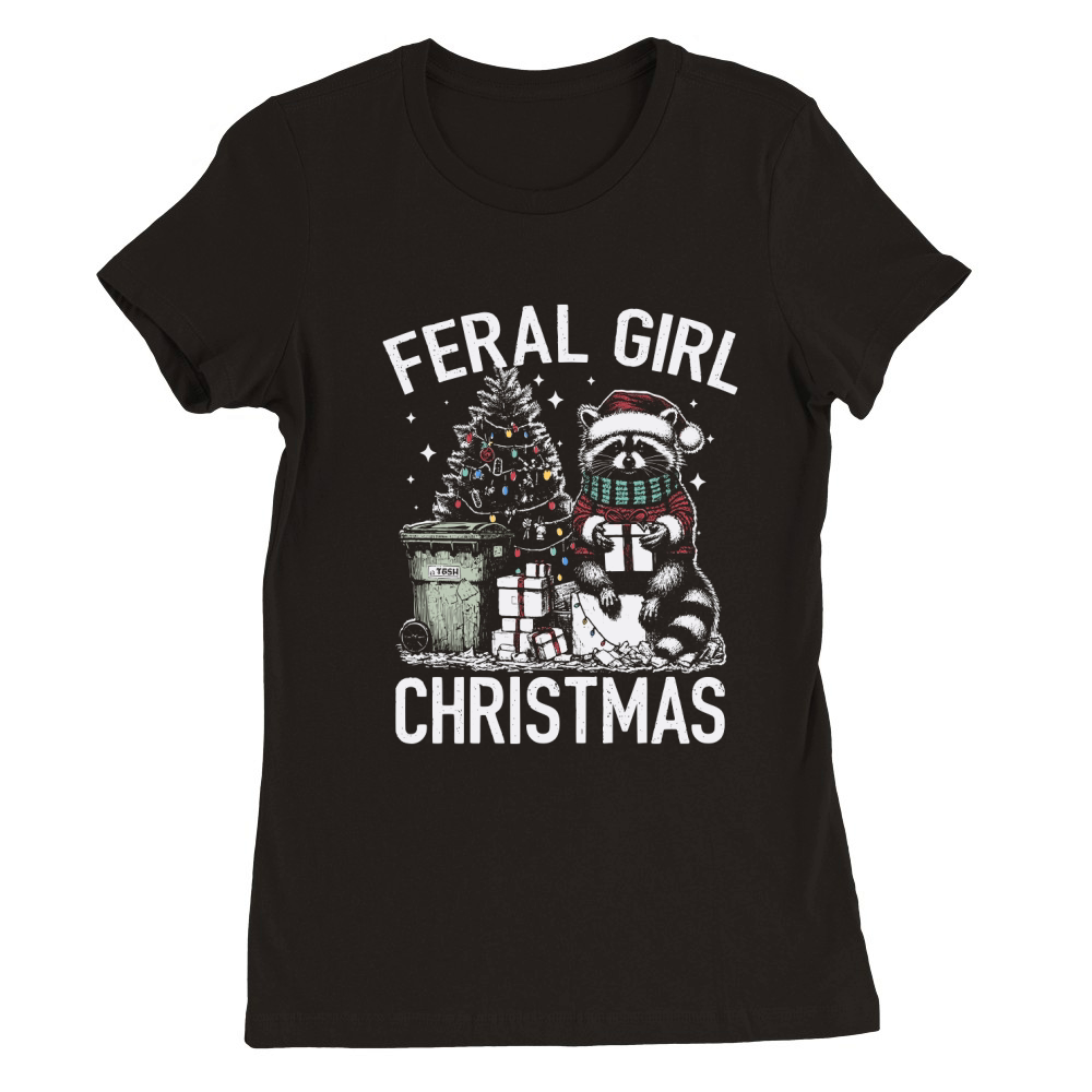 Feral Girl Christmas Raccoon D Color TR Premium Womens Crewneck T-shirt