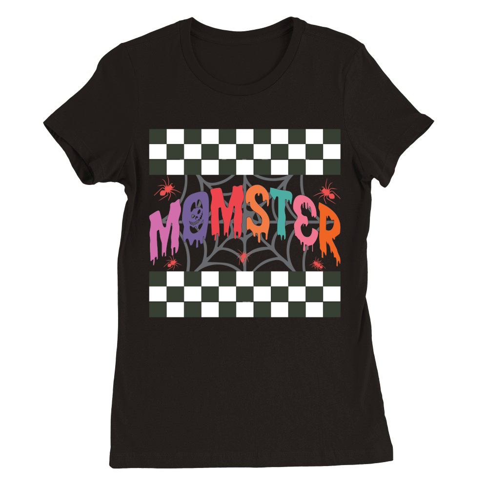 Momster Halloween Mom Retro Checkered Premium Womens Crewneck T-shirt