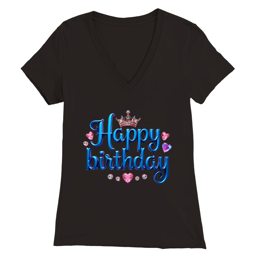 Colorful Metallic Happy Birthday Premium Womens V-Neck T-shirt