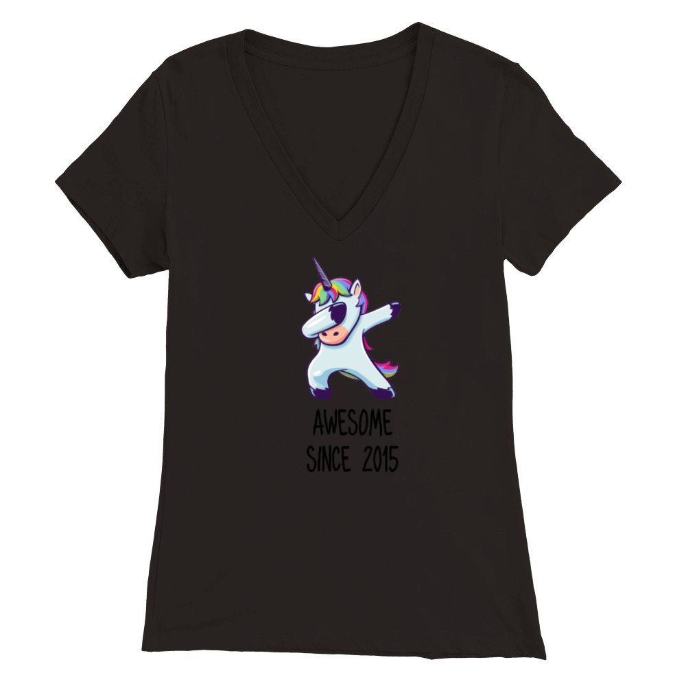Cute Unicorn Awesome Since 2015 3th birthday gift Premium Womens V-Neck T-shirt