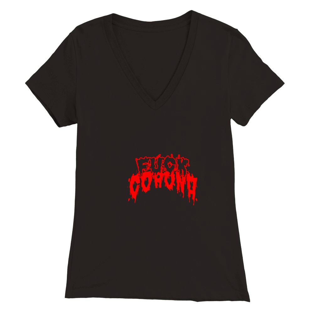 fuck corona red text Premium Womens V-Neck T-shirt