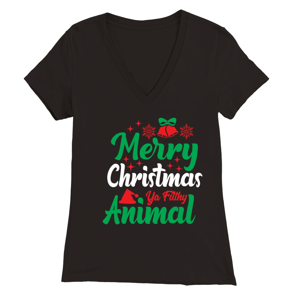 Merry christmas ya filthy animal Premium Womens V-Neck T-shirt