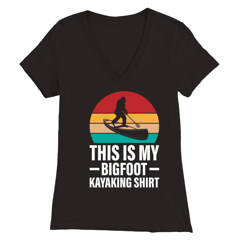 Retro Bigfoot Kayak Vintage Sasquatch Kayaking Premium Womens V-Neck T-shirt