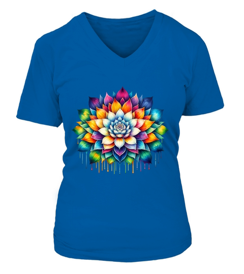 Colorful Mandala Yoga V-neck T-Shirt Woman