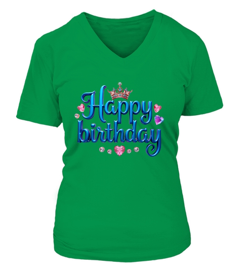 Colorful Metallic Happy Birthday V-neck T-Shirt Woman