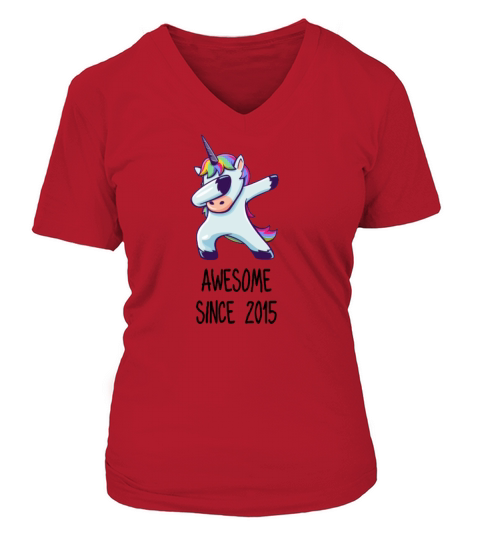 Cute Unicorn Awesome Since 2015 3th birthday gift V-neck T-Shirt Woman