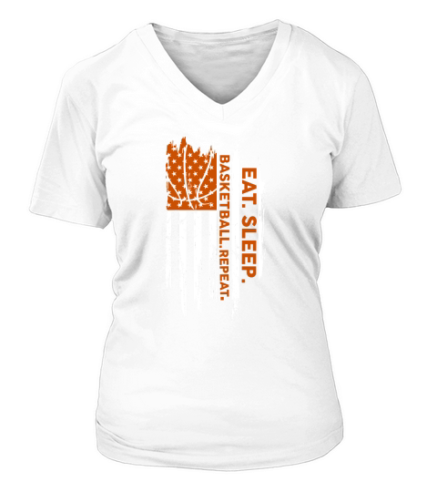 Eat Sleep Basketball Repeat Shirt Basketball American Flag V-neck T-Shirt Woman
