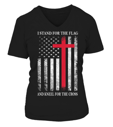 I Stand for the Flag and Kneel for the Cross V-neck T-Shirt Woman
