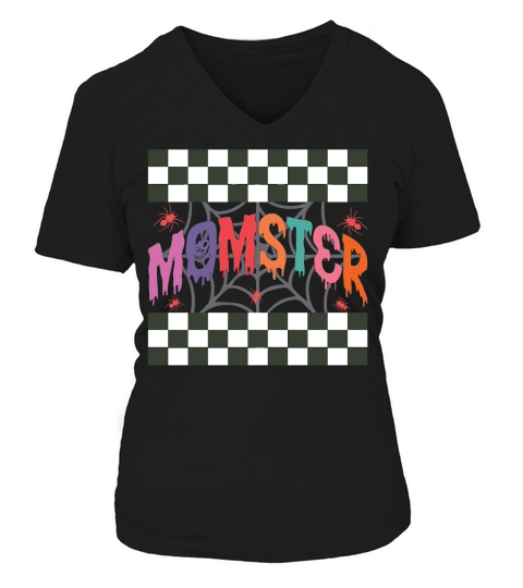 Momster Halloween Mom Retro Checkered V-neck T-Shirt Woman